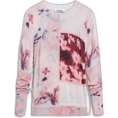 Desigual, Damen, Pullover, Rosa Viscosa Women Sweater, Weiss, Pink, (L) Desigual, Damen, Pullover, Rosa Viscosa Women Sweater, Weiss, Pink, (L)