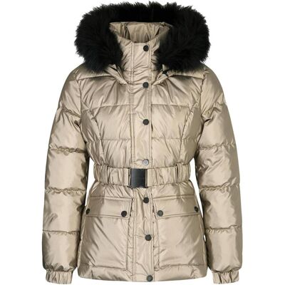 Morgan, Damen, Winterjacken, Damenjacke mit Kapuze, Metallapplikationen, Reissverschluss und Gürtel, Braun, (32) Morgan, Damen, Winterjacken, Damenjacke mit Kapuze, Metallapplikationen, Reissverschluss und Gürtel, Braun, (32)