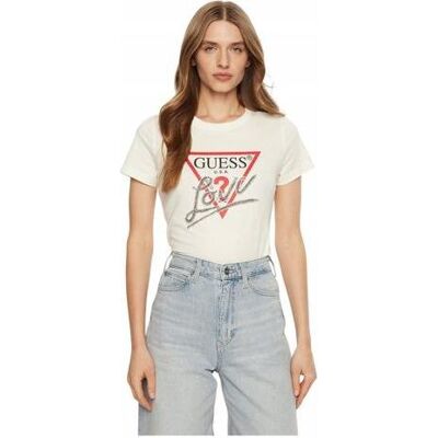 Guess Damen, Shirts, Damen T-Shirt Triangle Love Creme, Beige, (M) Guess Damen, Shirts, Damen T-Shirt Triangle Love Creme, Beige, (M)