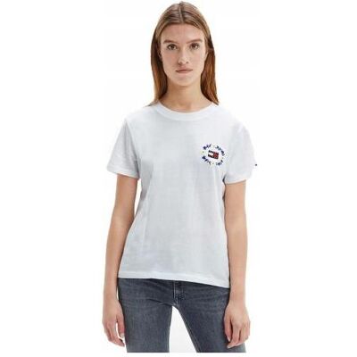 Tommy Hilfiger Damen, Shirts, Tjw Reguläres Damen-T-Shirt mit Blumenabzeichen, (XS) Tommy Hilfiger Damen, Shirts, Tjw Reguläres Damen-T-Shirt mit Blumenabzeichen, (XS)