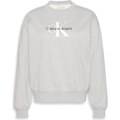 Calvin Klein Jeans, Damen, Pullover, Ls Monologo French Terry Rlxd Cr, Grau, (XL) Calvin Klein Jeans, Damen, Pullover, Ls Monologo French Terry Rlxd Cr, Grau, (XL)