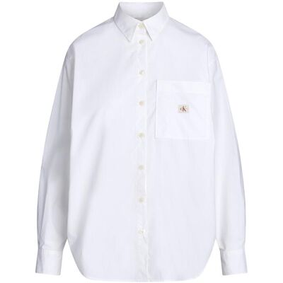 Calvin Klein Jeans, Damen, Hemden, Woven Label Relaxed Shirt, Weiss, (L) Calvin Klein Jeans, Damen, Hemden, Woven Label Relaxed Shirt, Weiss, (L)