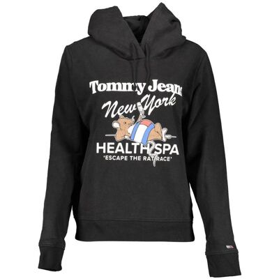 Tommy Hilfiger Damen, Pullover, Black Cotton Women's Hoodie, Schwarz, (L) Tommy Hilfiger Damen, Pullover, Black Cotton Women's Hoodie, Schwarz, (L)