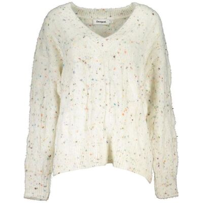 Desigual, Damen, Pullover, White Acrylic Women Sweater, Weiss, (L) Desigual, Damen, Pullover, White Acrylic Women Sweater, Weiss, (L)