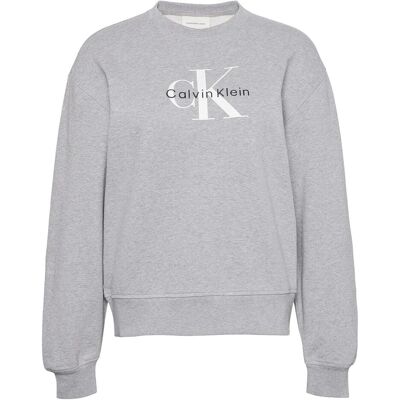 Calvin Klein Jeans, Damen, Pullover, Ls Monologo French Terry Rlxd Cr, Grau, (L) Calvin Klein Jeans, Damen, Pullover, Ls Monologo French Terry Rlxd Cr, Grau, (L)