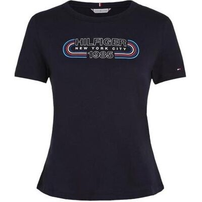 Tommy Hilfiger Damen, Shirts, Schlankes Trainings-T-Shirt für Damen, Blau, (S) Tommy Hilfiger Damen, Shirts, Schlankes Trainings-T-Shirt für Damen, Blau, (S)