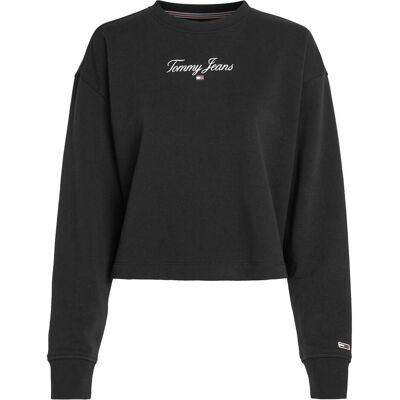 Tommy Hilfiger Damen, Pullover, Tjw Rlx Essential Logo Damen-Sweatshirt, Schwarz, (S) Tommy Hilfiger Damen, Pullover, Tjw Rlx Essential Logo Damen-Sweatshirt, Schwarz, (S)