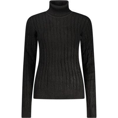 Norway 1963, Damen, Pullover, Black Viscose Women's Turtleneck Sweater, Schwarz, (XL) Norway 1963, Damen, Pullover, Black Viscose Women's Turtleneck Sweater, Schwarz, (XL)