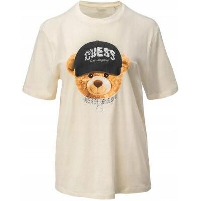 Guess Damen, Shirts, Damen-T-Shirt mit Teddybär-Mütze, Beige, Beige, (L) Guess Damen, Shirts, Damen-T-Shirt mit Teddybär-Mütze, Beige, Beige, (L)