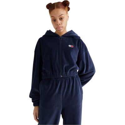 Tommy Hilfiger Damen, Pullover, TJW Super Crop Velou DW0DW14354 C87 S, Blau, (S) Tommy Hilfiger Damen, Pullover, TJW Super Crop Velou DW0DW14354 C87 S, Blau, (S)