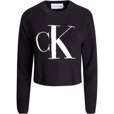 Calvin Klein Jeans, Damen, Pullover, geblasen CK Loose SW J20J221132 Beh, Schwarz, (S) Calvin Klein Jeans, Damen, Pullover, geblasen CK Loose SW J20J221132 Beh, Schwarz, (S)