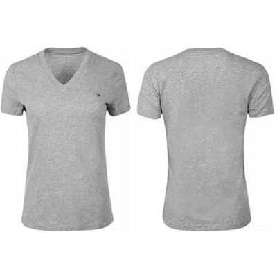 Tommy Hilfiger Damen, Shirts, Heritage-T-Shirt mit V-Ausschnitt, Grau, (XXS) Tommy Hilfiger Damen, Shirts, Heritage-T-Shirt mit V-Ausschnitt, Grau, (XXS)