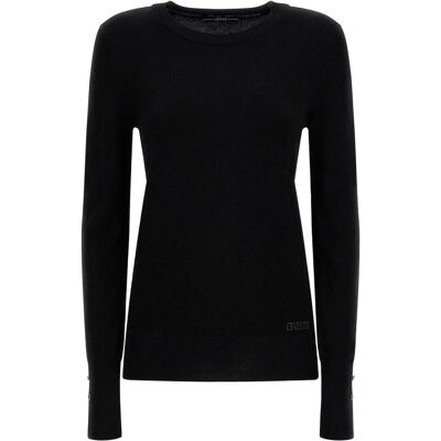 Guess Damen, Pullover, puover mit rundhasausschnitt, Schwarz, (L) Guess Damen, Pullover, puover mit rundhasausschnitt, Schwarz, (L)
