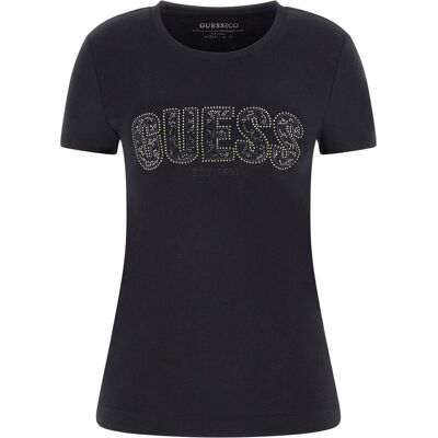 Guess Damen, Shirts, Damen T-Shirt mit Rundhalsausschnitt aus Spitze, Schwarz, (M) Guess Damen, Shirts, Damen T-Shirt mit Rundhalsausschnitt aus Spitze, Schwarz, (M)