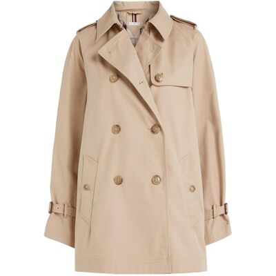 Tommy Hilfiger Damen, Mäntel, Peached Cotton Short Trench, Beige Tommy Hilfiger Damen, Mäntel, Peached Cotton Short Trench, Beige