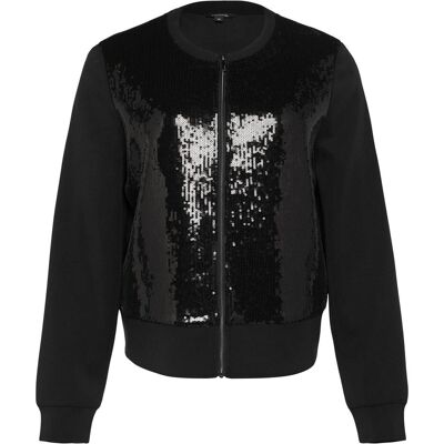 Comma, Damen, Pullover, Sweatshirt Jacke Sweat-Jacke mit Pailletten-Besatz, Schwarz, (44) Comma, Damen, Pullover, Sweatshirt Jacke Sweat-Jacke mit Pailletten-Besatz, Schwarz, (44)