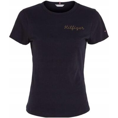 Tommy Hilfiger Damen, Shirts, Slim Gold Hilfiger C-NK SS ww0ww37860 DW5 s, Blau, (S) Tommy Hilfiger Damen, Shirts, Slim Gold Hilfiger C-NK SS ww0ww37860 DW5 s, Blau, (S)