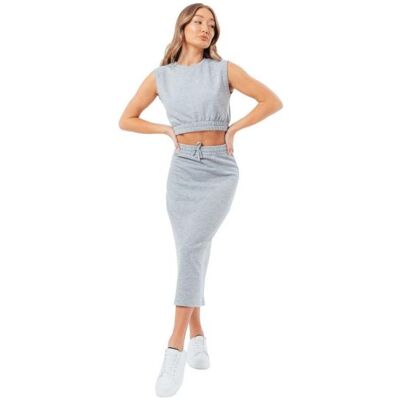 Justhype, Damen, Röcke, Sweat Midi Skirt Loungewear Set LABON007 - 42, Grau, Silber, (42) Justhype, Damen, Röcke, Sweat Midi Skirt Loungewear Set LABON007 - 42, Grau, Silber, (42)