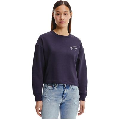 Tommy Hilfiger Damen, Pullover, TJW CROP TOMMY SIGNATURE CREW, blau(cblue (87)), Gr. S, Blau, (S) Tommy Hilfiger Damen, Pullover, TJW CROP TOMMY SIGNATURE CREW, blau(cblue (87)), Gr. S, Blau, (S)