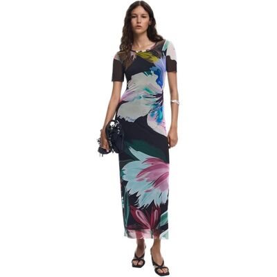 Desigual, Damen, Kleider, Vestito Aderente Floreale ad Acquerello, Schwarz, (XS) Desigual, Damen, Kleider, Vestito Aderente Floreale ad Acquerello, Schwarz, (XS)