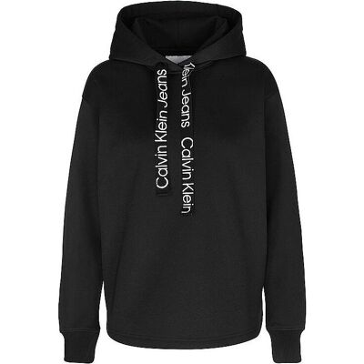 Calvin Klein Jeans, Damen, Pullover, Logo Drawcord Hoodie, Schwarz, (M) Calvin Klein Jeans, Damen, Pullover, Logo Drawcord Hoodie, Schwarz, (M)