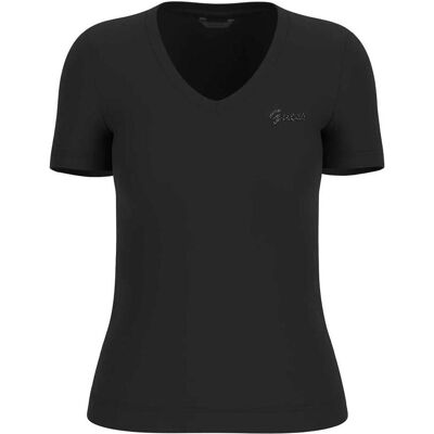 Guess Damen, Shirts, Basic V-Ausschnitt T-Shirt Damen, Schwarz, (S) Guess Damen, Shirts, Basic V-Ausschnitt T-Shirt Damen, Schwarz, (S)
