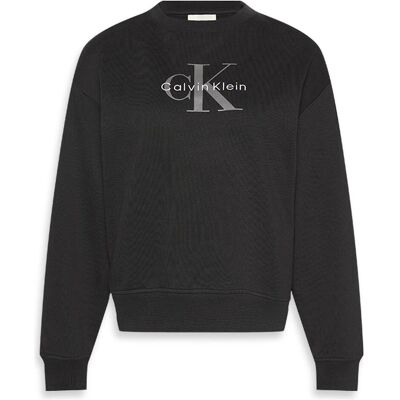 Calvin Klein Jeans, Damen, Pullover, Ls Monologo French Terry Rlxd Cr, Schwarz, (XL) Calvin Klein Jeans, Damen, Pullover, Ls Monologo French Terry Rlxd Cr, Schwarz, (XL)