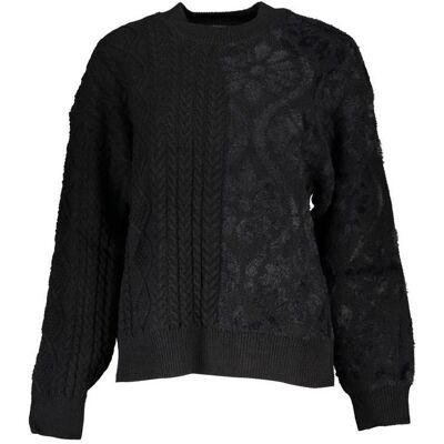 Desigual, Damen, Pullover, Black Cotton Women Sweater with Turtleneck, Schwarz, (XL) Desigual, Damen, Pullover, Black Cotton Women Sweater with Turtleneck, Schwarz, (XL)