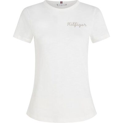 Tommy Hilfiger Damen, Shirts, Damen T-Shirt Slim Gold, Weiss, (L) Tommy Hilfiger Damen, Shirts, Damen T-Shirt Slim Gold, Weiss, (L)
