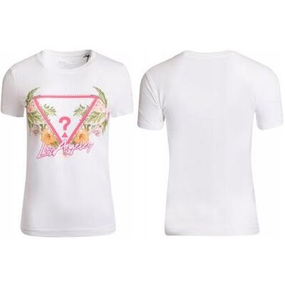 Guess Damen, Shirts, Damen-T-Shirt mit dreieckigem Blumenmotiv, (XS) Guess Damen, Shirts, Damen-T-Shirt mit dreieckigem Blumenmotiv, (XS)