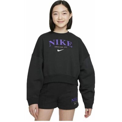 Nike, Mädchen, Pullover, Sweatshirt ohne Kapuze für Mädchen Sportswear Trend Schwarz, Schwarz, (S) Nike, Mädchen, Pullover, Sweatshirt ohne Kapuze für Mädchen Sportswear Trend Schwarz, Schwarz, (S)
