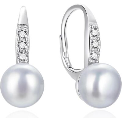Agato, Ohrringe, - Silver dangle earrings with pearls and zircons AGT-E093LW-P, (Silber) Agato, Ohrringe, - Silver dangle earrings with pearls and zircons AGT-E093LW-P, (Silber)