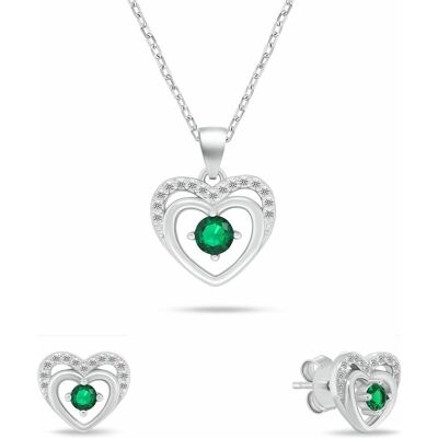Brilio, Schmuck Set, Silver - Delicate silver jewelry set Hearts with green zircons SET295WG (necklace. earrings), Grün, Silber, (Silber) Brilio, Schmuck Set, Silver - Delicate silver jewelry set Hearts with green zircons SET295WG (necklace. earrings), Grün, Silber, (Silber)