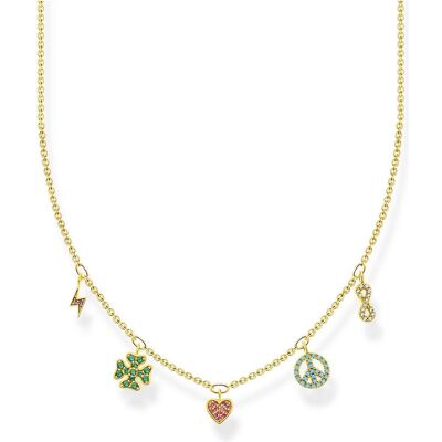 Thomas Sabo, Halsschmuck, Blitz Kleeblatt Peace Herz & Infinity Halskette, (750 Gelbgold Vergoldung, 925 Sterlingsilber) Thomas Sabo, Halsschmuck, Blitz Kleeblatt Peace Herz & Infinity Halskette, (750 Gelbgold Vergoldung, 925 Sterlingsilber)