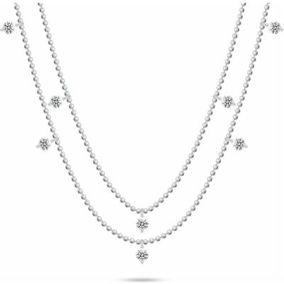 Brilio, Halsschmuck, Silver - Double Cubic Zirconia Ball Necklace NCL187W Brilio, Halsschmuck, Silver - Double Cubic Zirconia Ball Necklace NCL187W