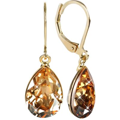 Levien, Ohrringe, Elegant gold-plated earrings with Pear Golden Shadow crystals Levien, Ohrringe, Elegant gold-plated earrings with Pear Golden Shadow crystals