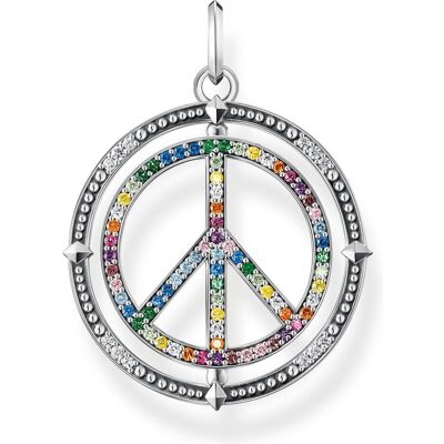 Thomas Sabo, Kettenanhänger, Anhänger Peace Zeichen mit Bunten Steinen Silber Geschwärzt, (925er Silber) Thomas Sabo, Kettenanhänger, Anhänger Peace Zeichen mit Bunten Steinen Silber Geschwärzt, (925er Silber)