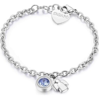 Sagapo, Armschmuck, S'Agapõ - Steel bracelet with crystal and angel Lucky Light SKT13, (Stahl) Sagapo, Armschmuck, S'Agapõ - Steel bracelet with crystal and angel Lucky Light SKT13, (Stahl)