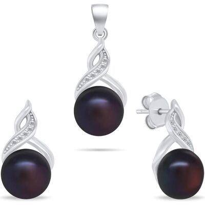 Brilio, Schmuck Set, Silver - Charming Silver Dark Pearl Jewelry Set SET276WBC (Earrings. Pendant), Schwarz, Silber Brilio, Schmuck Set, Silver - Charming Silver Dark Pearl Jewelry Set SET276WBC (Earrings. Pendant), Schwarz, Silber