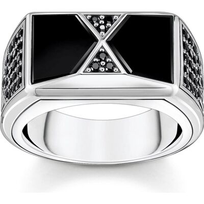 Thomas Sabo, Ring, Ring mit Schwarzem Onyx und Schwarzen Steinen Silber, (62, 925 Silber) Thomas Sabo, Ring, Ring mit Schwarzem Onyx und Schwarzen Steinen Silber, (62, 925 Silber)