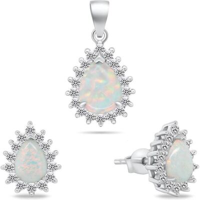 Brilio, Ohrringe, Silver - Charming Opal Jewelry Set SET244W (Earrings. Pendant), (Silber) Brilio, Ohrringe, Silver - Charming Opal Jewelry Set SET244W (Earrings. Pendant), (Silber)