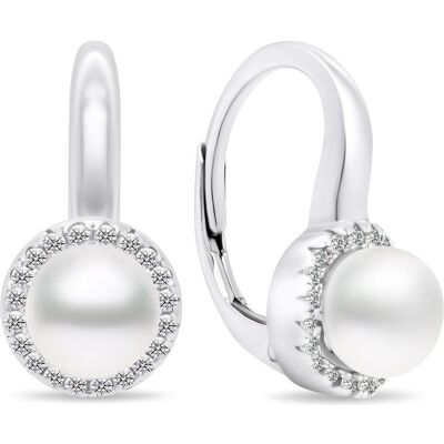 Brilio, Ohrringe, Silver - Elegant silver earrings with pearls and zircons EA419W, (Silber) Brilio, Ohrringe, Silver - Elegant silver earrings with pearls and zircons EA419W, (Silber)