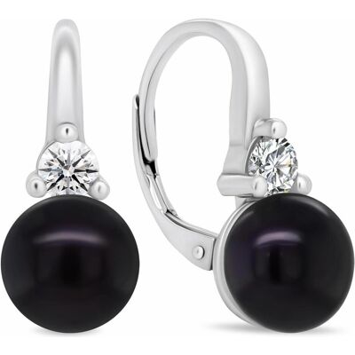 Brilio, Ohrringe, Silver - Elegant silver earrings withack pearls and zircons EA364WBC, (Silber) Brilio, Ohrringe, Silver - Elegant silver earrings withack pearls and zircons EA364WBC, (Silber)