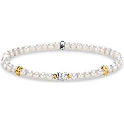 Thomas Sabo, Armschmuck, Armband beige Perlen mit Halbmond silber, (15.50 cm, 750 Gelbgold Vergoldung, 925 Sterlingsilber, Geschwärzt) Thomas Sabo, Armschmuck, Armband beige Perlen mit Halbmond silber, (15.50 cm, 750 Gelbgold Vergoldung, 925 Sterlingsilber, Geschwärzt)