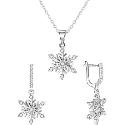 Agato, Schmuck Set, Silver Jewelry Set Snowflakes Agt-Set03w Necklace Pendant Earrings, Silber, (Silber) Agato, Schmuck Set, Silver Jewelry Set Snowflakes Agt-Set03w Necklace Pendant Earrings, Silber, (Silber)