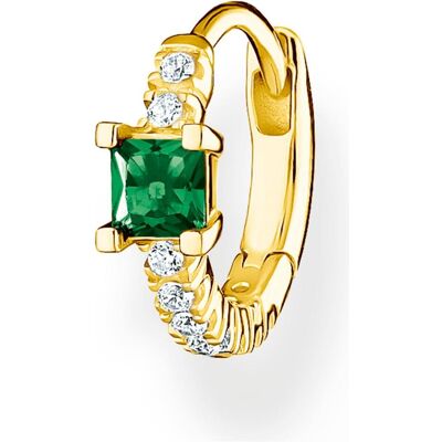 Thomas Sabo, Ohrringe, Einzel Creole grüner Stein mit weissen Steinen gold, (750 Gelbgold Vergoldung, 925er Silber) Thomas Sabo, Ohrringe, Einzel Creole grüner Stein mit weissen Steinen gold, (750 Gelbgold Vergoldung, 925er Silber)