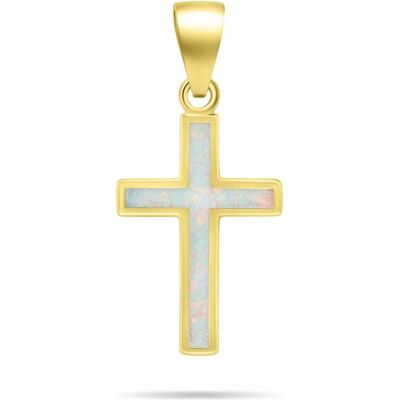 Brilio, Kettenanhänger, Silver - Gold-plated pendant Cross with white synthetic opal PT141Y, (Silber) Brilio, Kettenanhänger, Silver - Gold-plated pendant Cross with white synthetic opal PT141Y, (Silber)