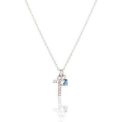 JVD, Halsschmuck, - Dainty Silver "T" Necklace with Blue Zircon SVLN0324XH2BI0T, (Silber) JVD, Halsschmuck, - Dainty Silver "T" Necklace with Blue Zircon SVLN0324XH2BI0T, (Silber)