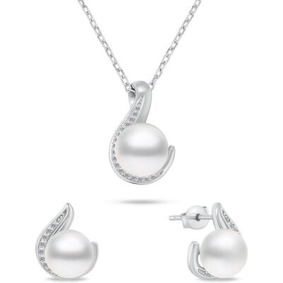 Brilio, Schmuck Set, Silver - Timeless Genuine Pearl Jewelry Set SET240W (Earrings. Necklace), Silber Brilio, Schmuck Set, Silver - Timeless Genuine Pearl Jewelry Set SET240W (Earrings. Necklace), Silber