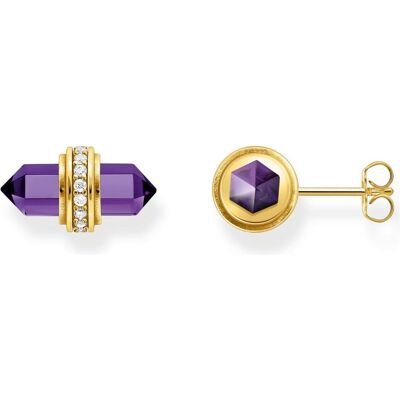 Thomas Sabo, Ohrringe, Ohrstecker mit violettem Onyx Kristall vergoldet, (750 Gelbgold Vergoldung, 925 Sterlingsilber) Thomas Sabo, Ohrringe, Ohrstecker mit violettem Onyx Kristall vergoldet, (750 Gelbgold Vergoldung, 925 Sterlingsilber)